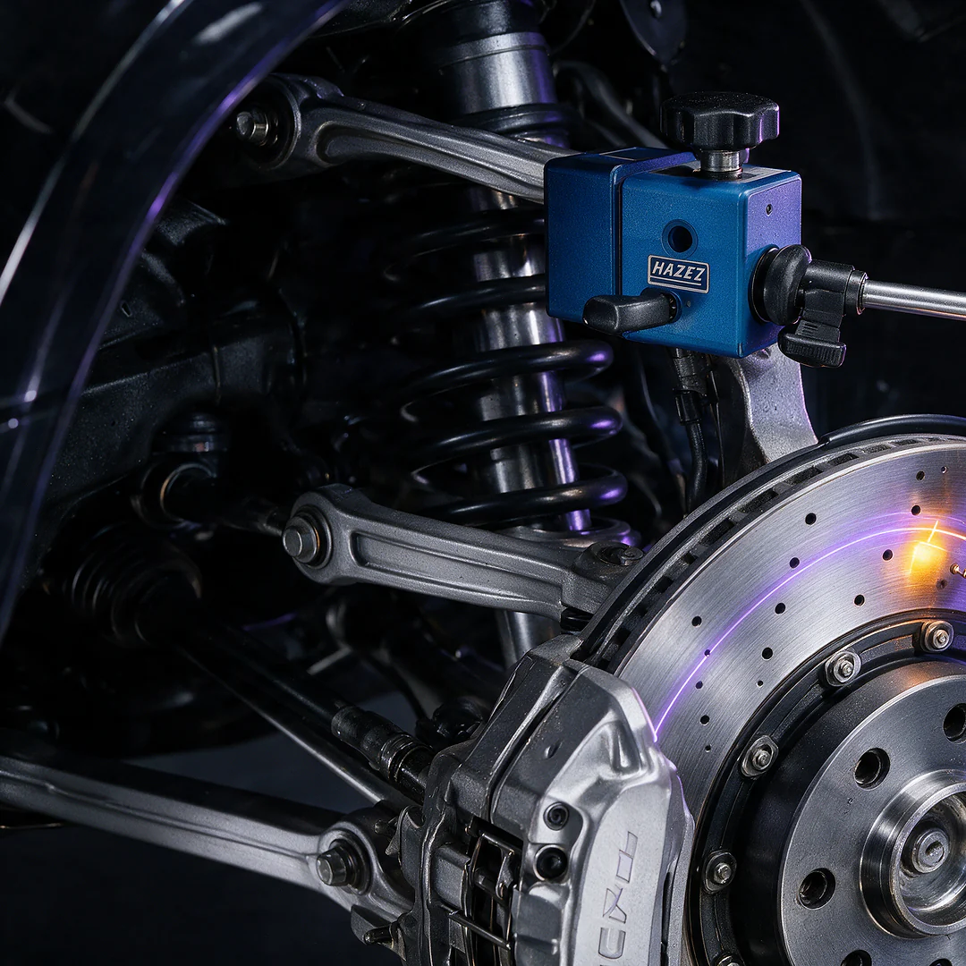 Wheel-off brake and suspension inspection in the RHP GARAGE workshop